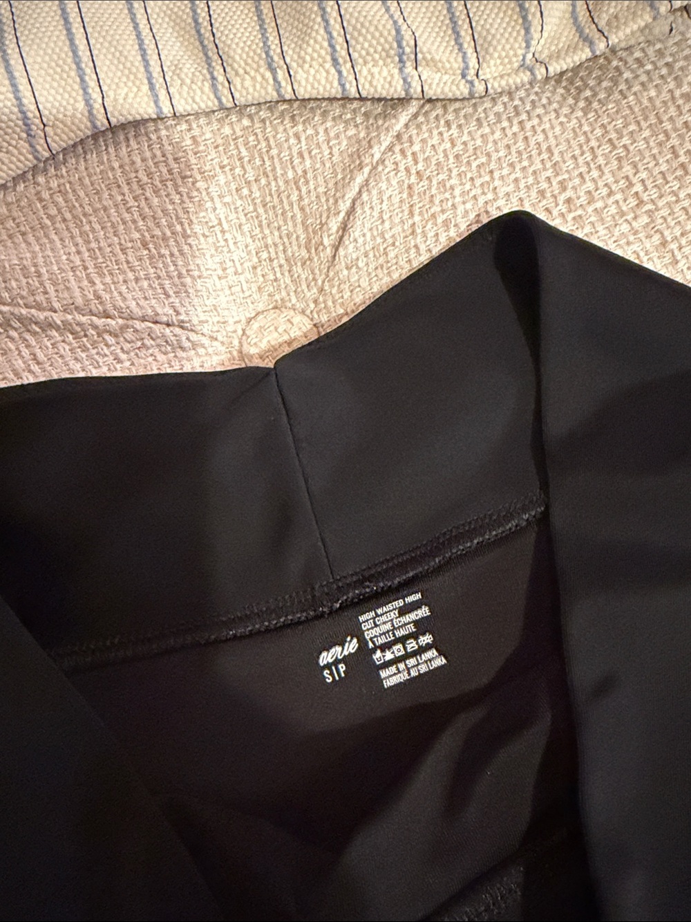 H & M Cream Striped Top & aerie Black High-Waist Bikini Bottoms - Picture 2 of 5